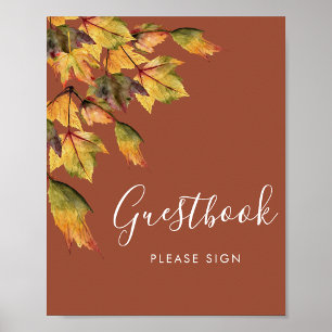Rustic Brown Autumn Foliage Bröllop Guestbook Poster