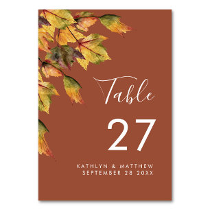 Rustic Brown Autumn Foliage Fall Wedding Bordsnummer
