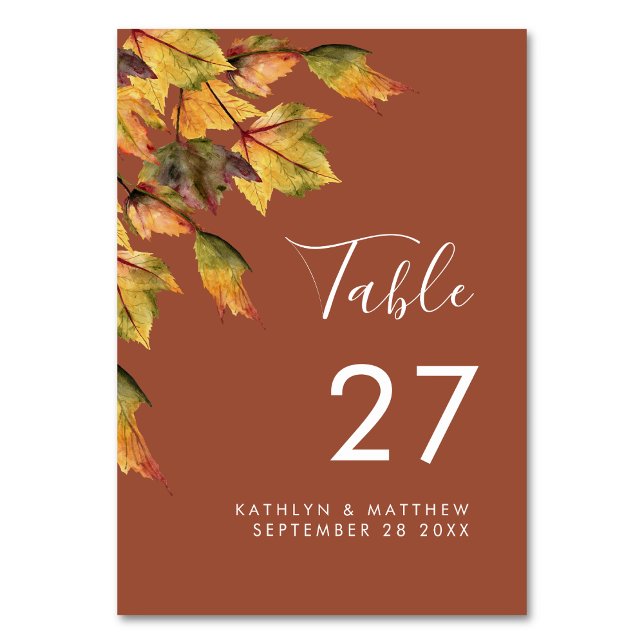 Rustic Brown Autumn Foliage Fall Wedding Bordsnummer (Skapare uppladdad)