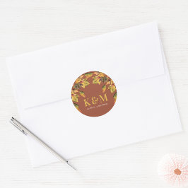 Rustic Brown Autumn Foliage Fall Wedding Monogram Runt Klistermärke