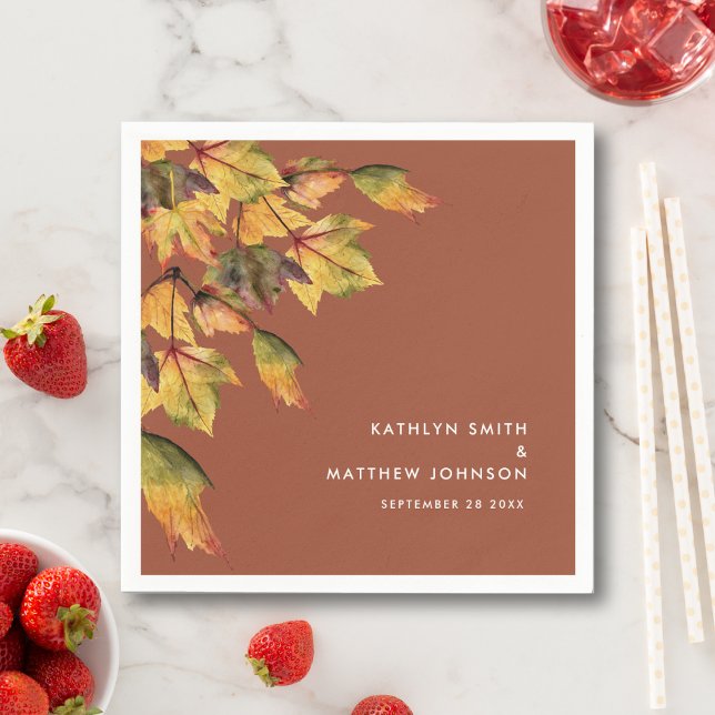 Rustic Brown Autumn Foliage Fall Wedding Party Pappersservett (Skapare uppladdad)