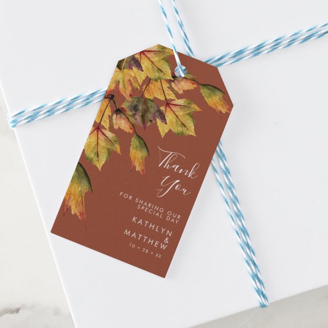 Rustic Brown Autumn Foliage Fall Wedding Tack Presentetikett (Skapare uppladdad)