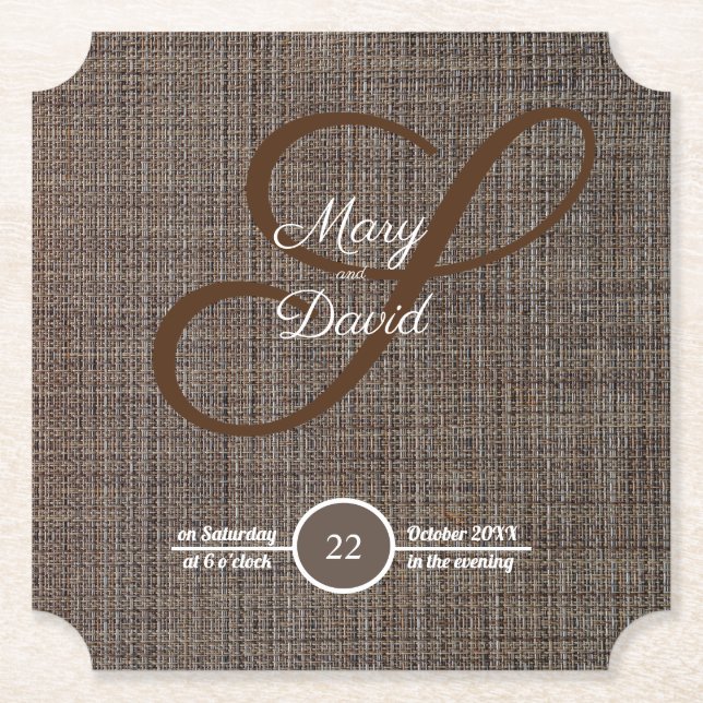 Rustic Brown Background Bröllop Papper Underlägg (Framsida)