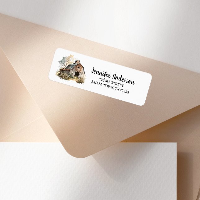 Rustic Brown Barn Farm Address Returadress Etikett (Skapare uppladdad)
