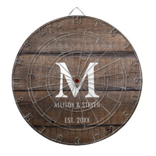 Rustic Brown Barn Wood Farmhouse Family Monogram Darttavla
