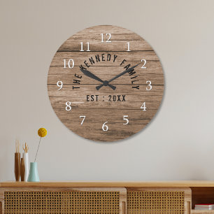 Rustic Brown Barnwood Farmhouse Stor Klocka
