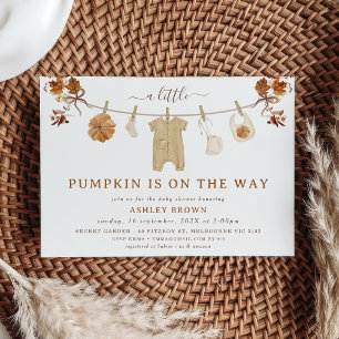 Rustic Brown Beige Clothesline Fall Baby Shower Inbjudningar