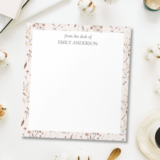 Rustic Brown Blommigt botaniskt från skrivbordet Anteckningsblock (In situ)