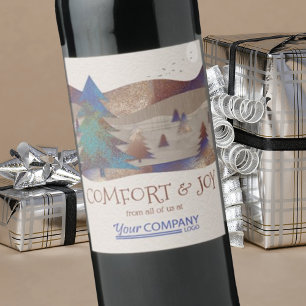 Rustic Brown, Blue, Teal Forest Food, Vin-etikett Vinflaska Etikett