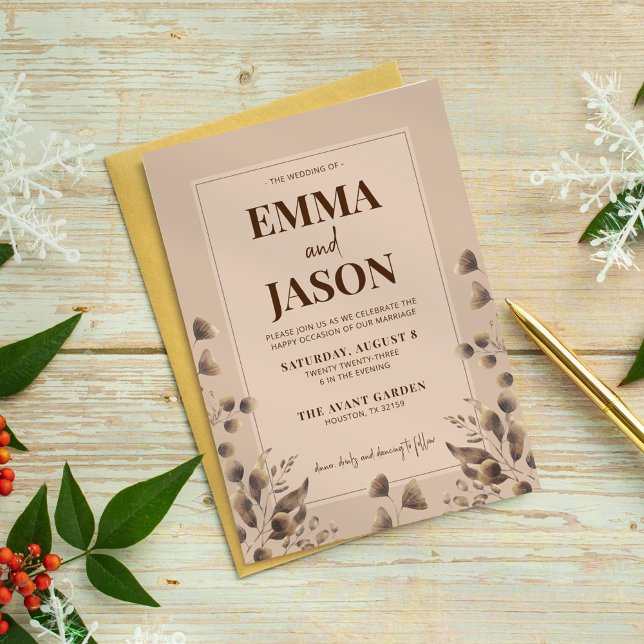 Rustic Brown Botanical Bröllop Inbjudningar (Skapare uppladdad)