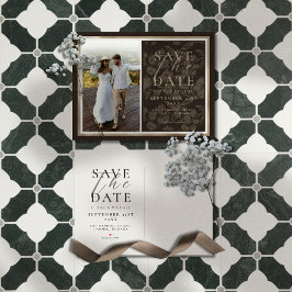 Rustic Brown Botanical Pattern Photo Wedding Meddelande Vykort