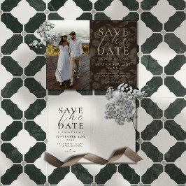 Rustic Brown Botanical Pattern Photo Wedding Meddelande Vykort