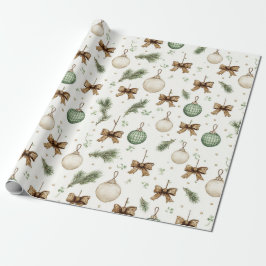 Rustic Brown Bows Cream Green Christmas Ornaments Presentpapper