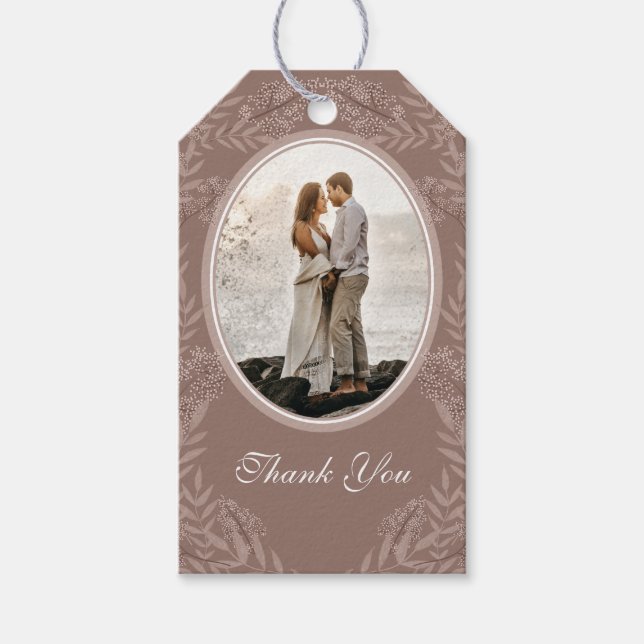 Rustic Brown Bröllop Vintage Botanical Presentetikett (Framsidan)