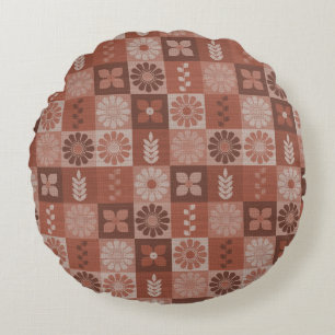 Rustic Brown Burlap Flowers Löv Round Pillow Rund Kudde