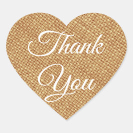 Rustic Brown Burlap Tack Heart Sticker Hjärtformat Klistermärke