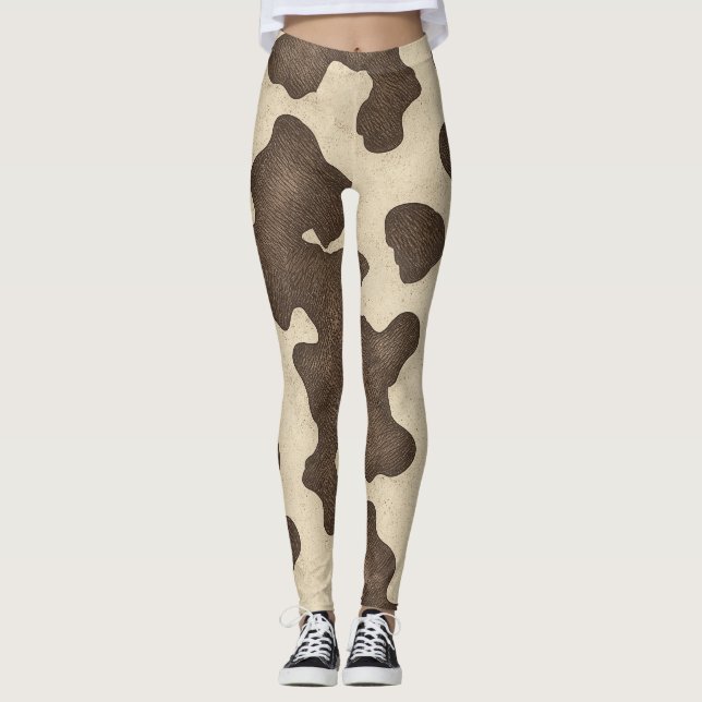 Rustic Brown Cow Print Land Western Rodeo Leggings (Framsida)