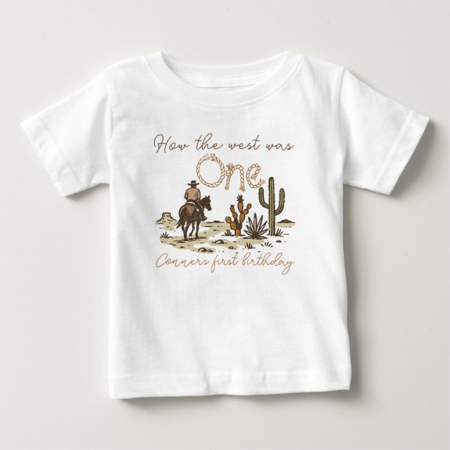 Rustic Brown Cowboy Hur Väster var en första födel T Shirt (Framsida)