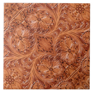 Rustic Brown Cowboy Western Land-läder Skriv ut Kakelplatta