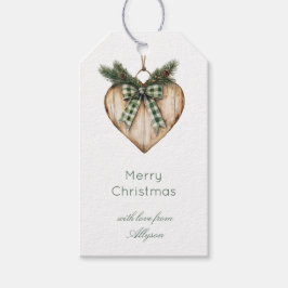 Rustic Brown Cream Green Heart Bow Christmas   Presentetikett