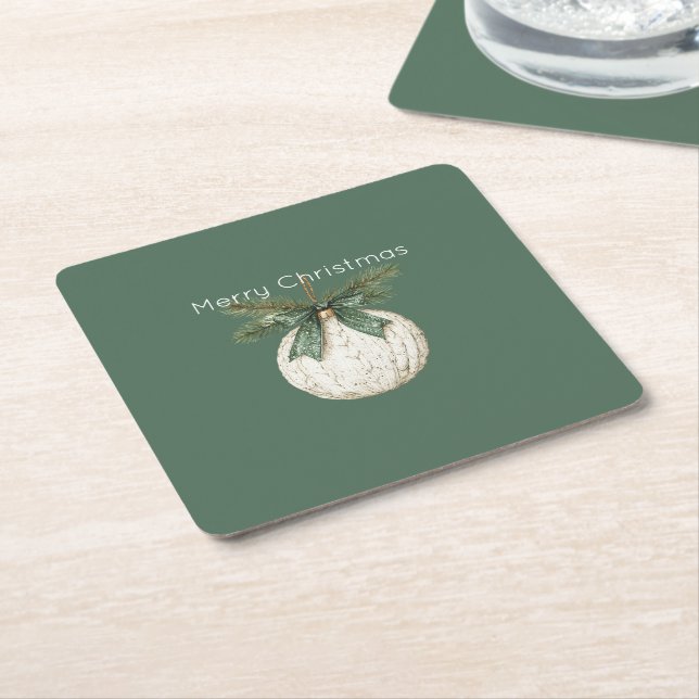 Rustic Brown Cream Green Ornament Christmas   Underlägg Papper Kvadrat (Vinklad)
