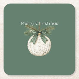 Rustic Brown Cream Green Ornament Christmas   Underlägg Papper Kvadrat