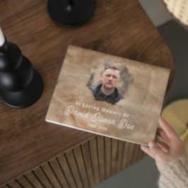 Rustic Brown Custom Text Photo Memorial Funeral Gästböcker