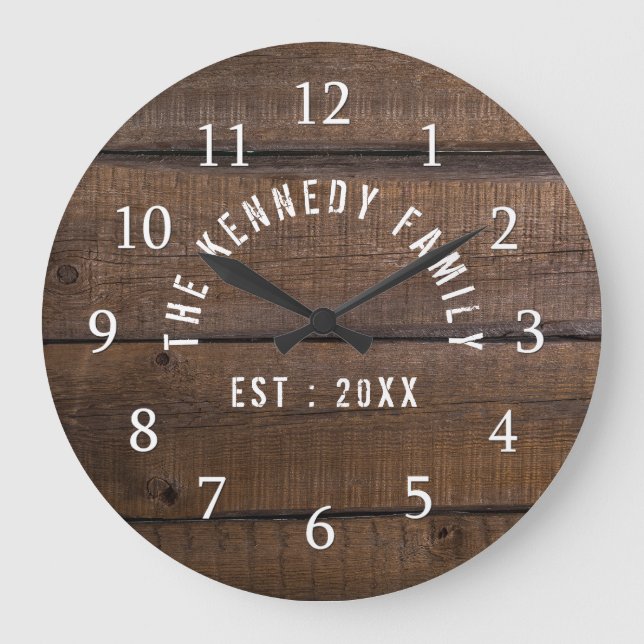 Rustic Brown Distress Wood Farmhouse Family Stor Klocka (Framsida)