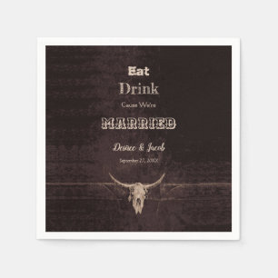 Rustic Brown Eat Drink Gift Western Bull Skull Pappersservett