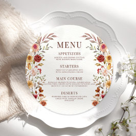 Rustic Brown Fall Blommigt Bröllop Round Flat Menu Meny