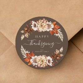 Rustic Brown Fall Blommigt Happy thanksgiving Runt Klistermärke
