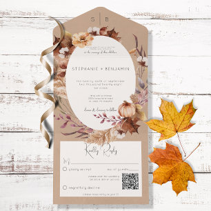 Rustic Brown Fall Blommigt & Lövs QR-kod