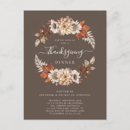 Rustic Brown Fall Blommigt Thanksgiving Middag Inbjudan Vykort