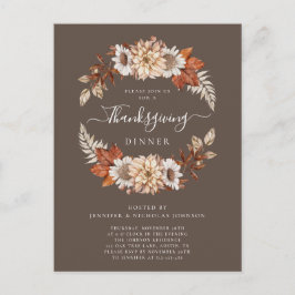 Rustic Brown Fall Blommigt Thanksgiving Middag Inbjudan Vykort