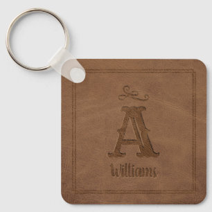 Rustic Brown Faux Leather Anpassningsbar Monogram Nyckelring