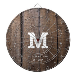 Rustic Brown Faux Wood Family Monogram anpassat Darttavla