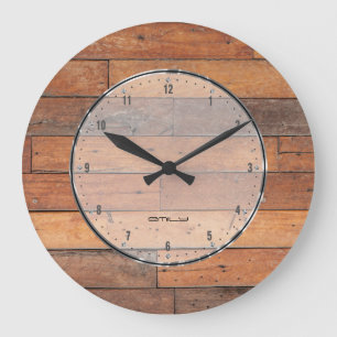 Rustic Brown Faux Wood Planks Mönster Stor Klocka