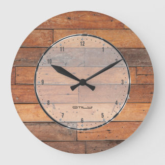 Rustic Brown Faux Wood Planks Mönster Stor Klocka