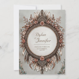 Rustic Brown Feather Dusty Rose Floral Wedding Inbjudningar