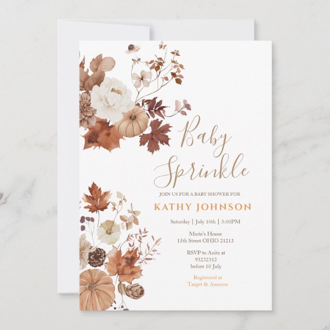 Rustic Brown Floral Fall Baby Sprinkle Invitation Inbjudningar (Framsida)