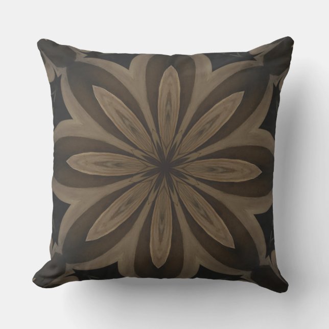 Rustic Brown Flower Kaleidoscope Design Utomhuskudde (Framsida)