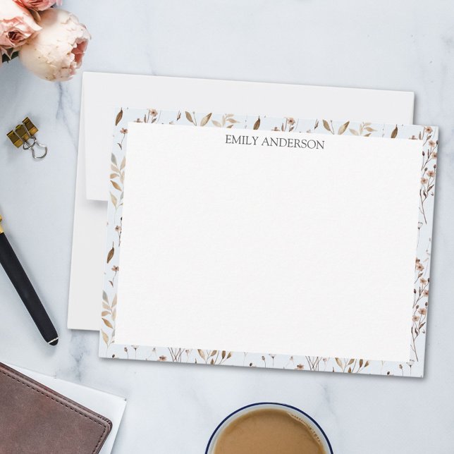 Rustic Brown Flower Löv Blommigt Botanical Mönster Anteckningskort (In situ)