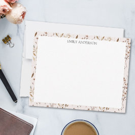 Rustic Brown Flower Löv Blommigt Botanical Mönster Anteckningskort