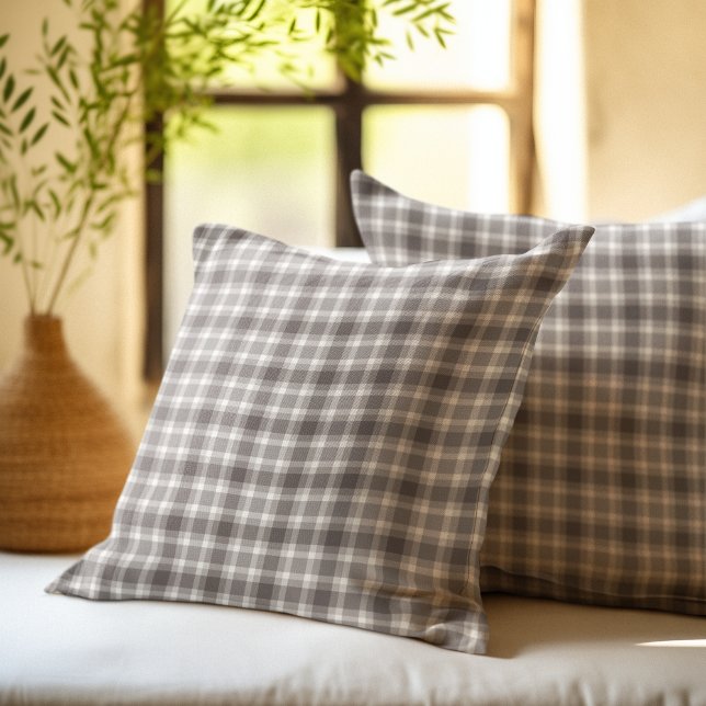 Rustic Brown Gingham Plaid farmhouse pattern Kudde (Skapare uppladdad)