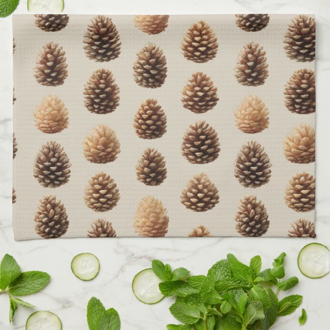 Rustic Brown Gräs Cone Winter Mönster Kökshandduk (Vikta)