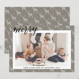 Rustic Brown Grått Burlap Elegant-skript MERRY Julkort