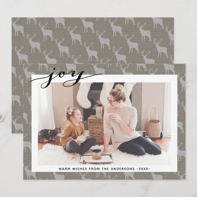 Rustic Brown Grått Burlap Elegant-skript minimalis Julkort (Fram/baksida)