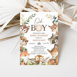 Rustic Brown Grönt Watercolor Woodland Baby Shower Inbjudningar