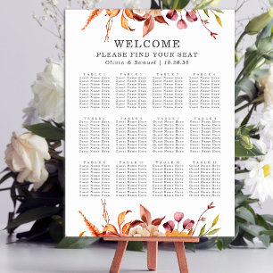 Rustic Brown Gult Fall Wedding Seding Chart Poster