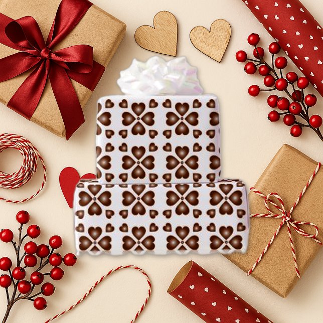 Rustic Brown Heart Blommigt White Presentpapper (Skapare uppladdad)